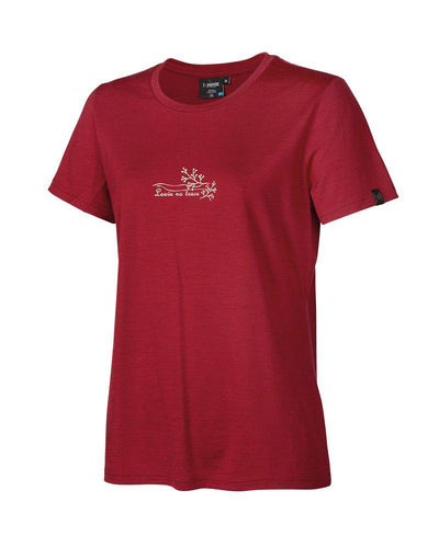 GY t-shirt med kort ärm i röd, med broderad design på framsidan, tillverkad i merinoull.